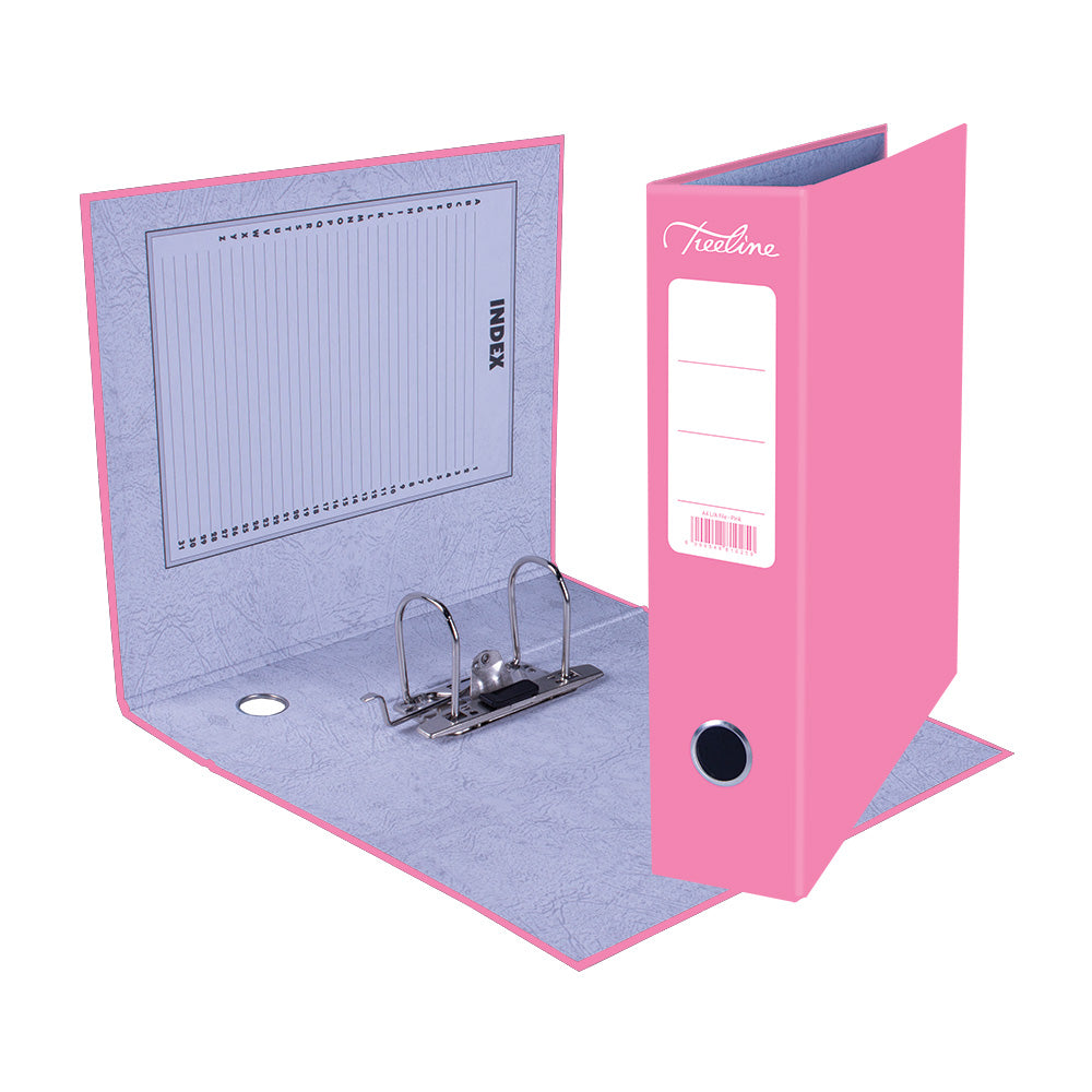 A4 Lever Arch File - Mottled Board with Metal Compressor - 317mm height - 80mm Spine - Pink