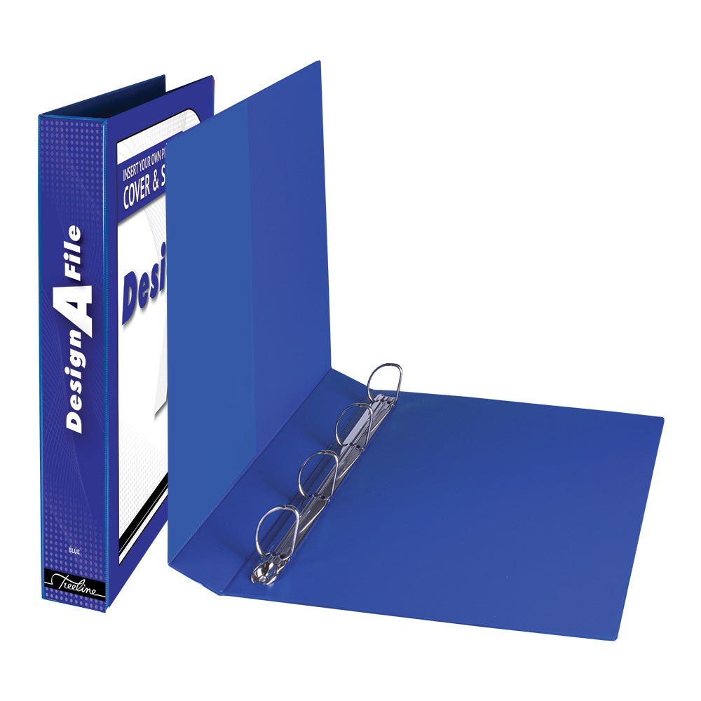 A4 4D Ring Design-A-File PVC with Overlay & Inside Pocket - 25mm - Blue