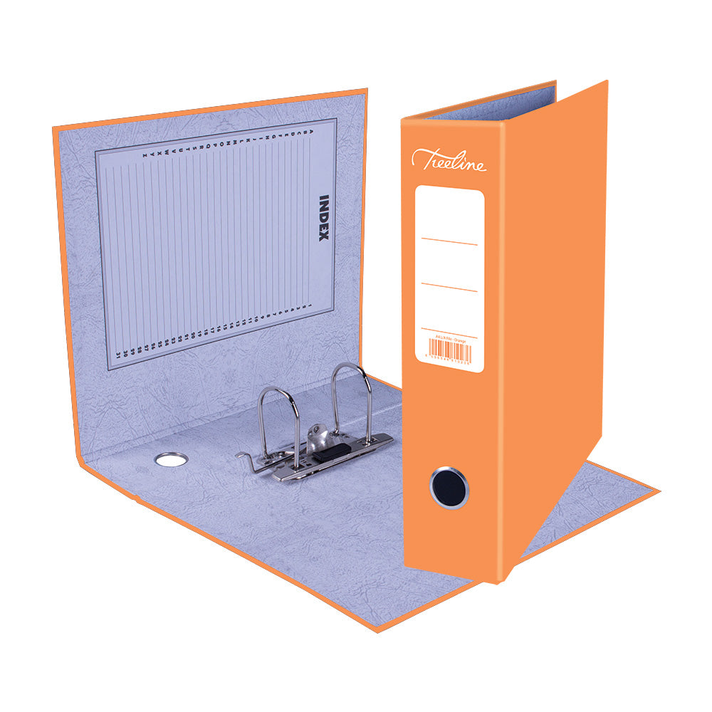 A4 Lever Arch File - Mottled Board with Metal Compressor - 317mm height - 80mm Spine - Orange
