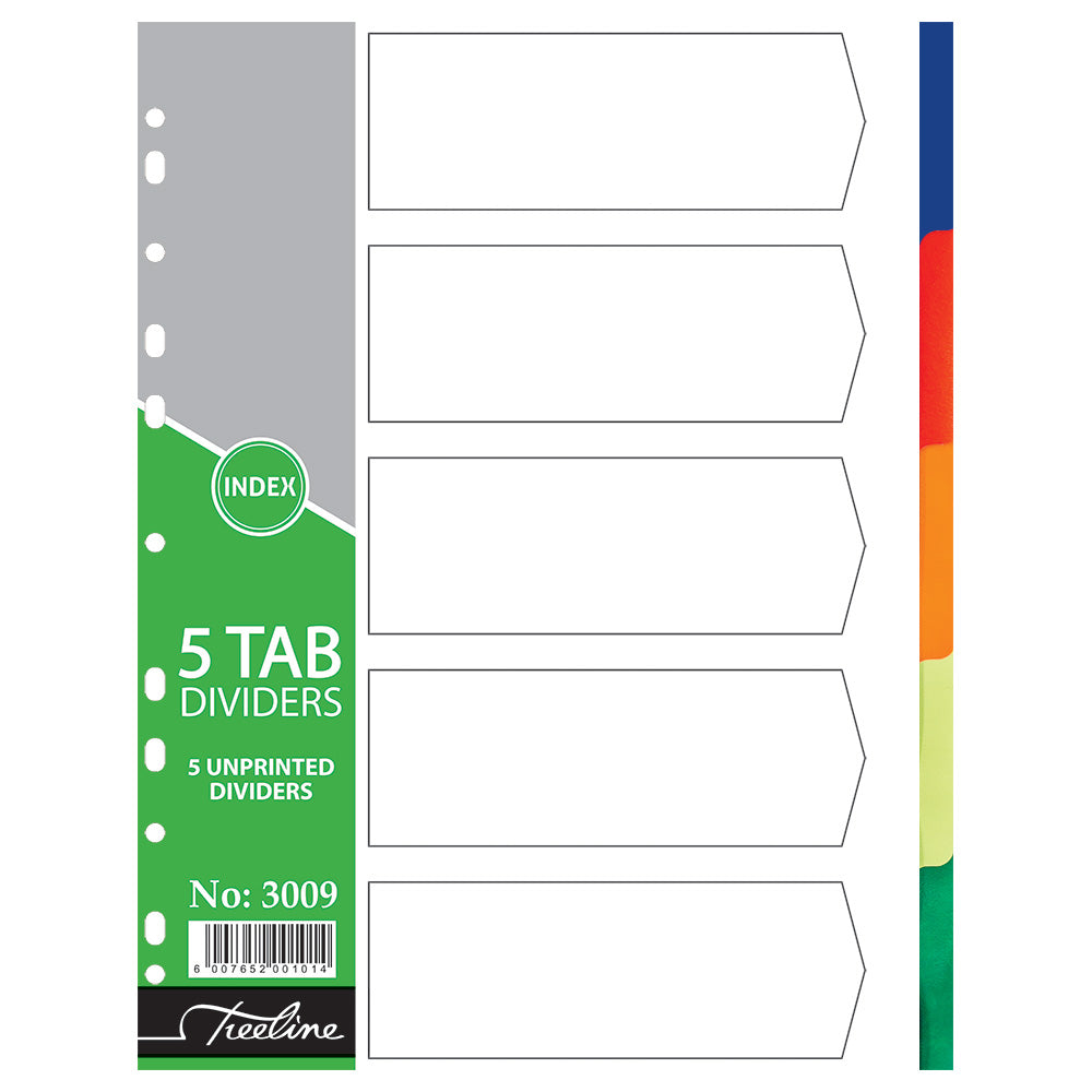 File Dividers A4 PVC Rainbow - 5 Tab Unprinted