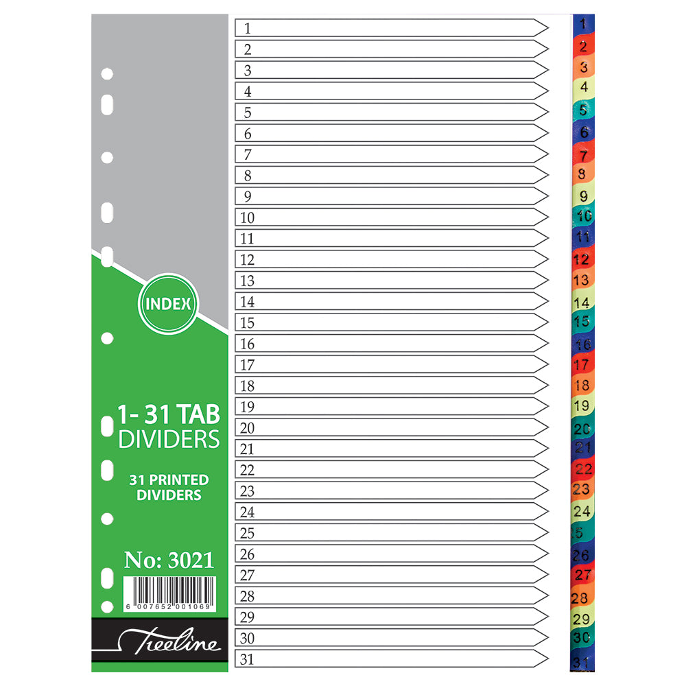 File Dividers A4 PVC Rainbow - 1-31 Tab Printed