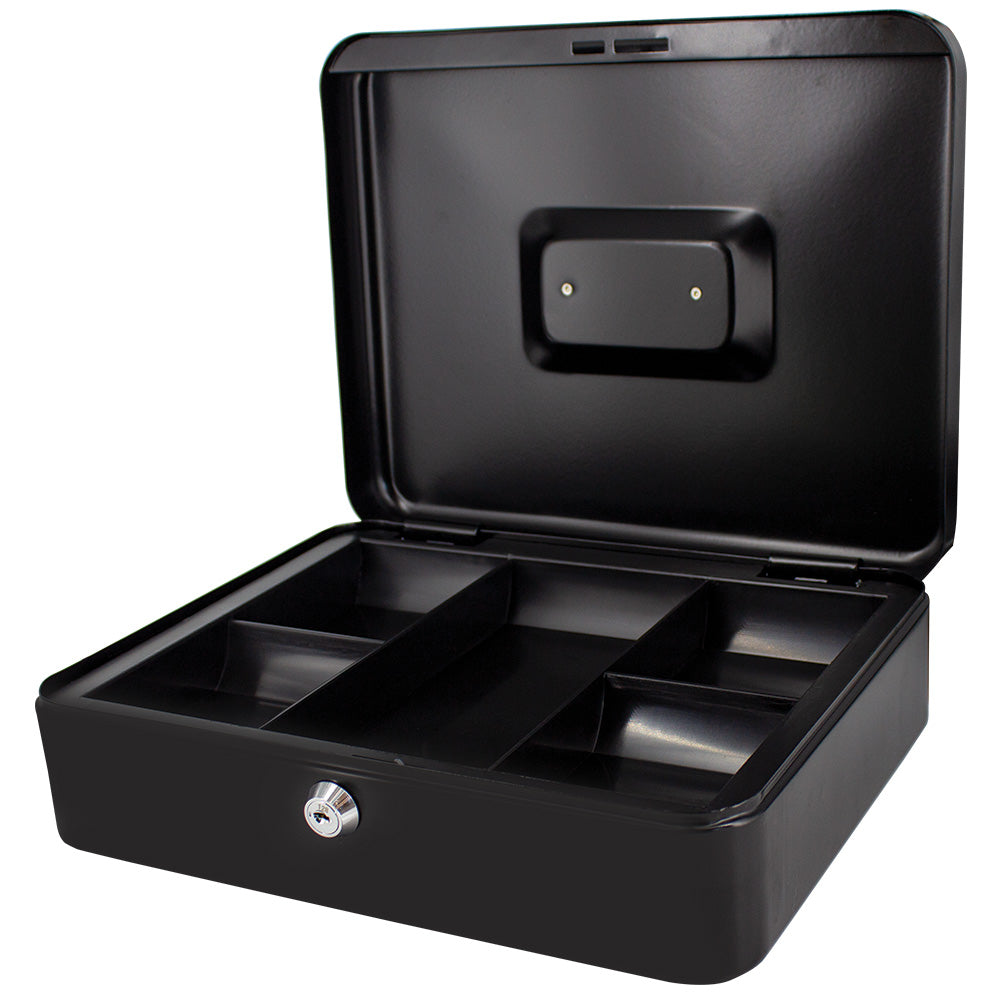 12" Cash Boxes - Metal with Keys & Inner Tray - 300mm - Black