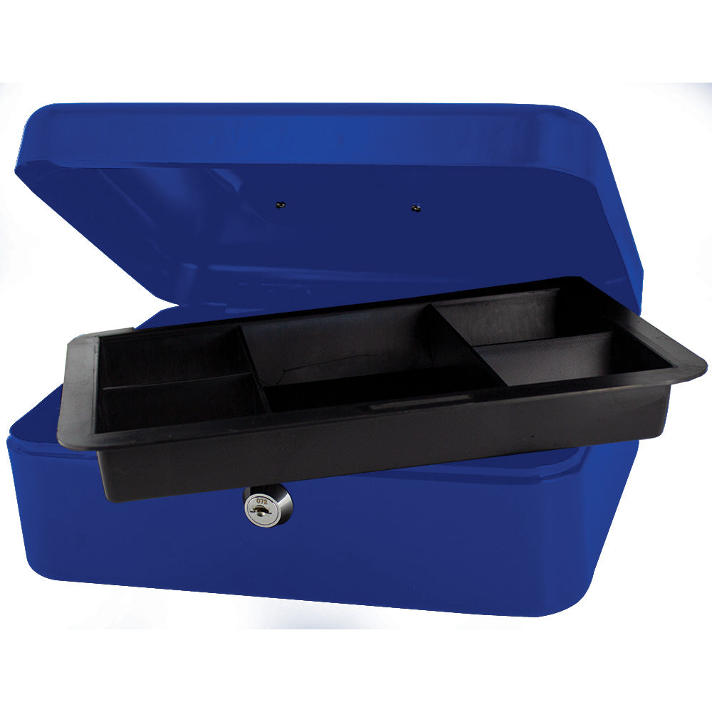 10" Cash Boxes - Metal with Keys & Inner Tray - 250mm - Blue
