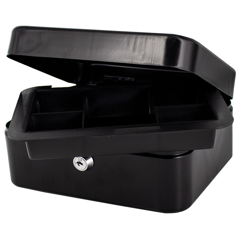 8" Cash Boxes - Metal with Keys & Inner Tray - 200mm - Black