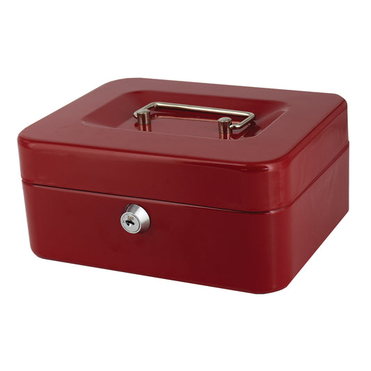 8" Cash Boxes - Metal with Keys & Inner Tray - 200mm - Red