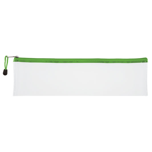 Transparent Pencil Bag with Coloured Zip - 33cm - Green