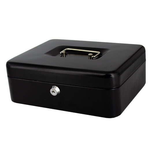 10" Cash Boxes - Metal with Keys & Inner Tray - 250mm - Black