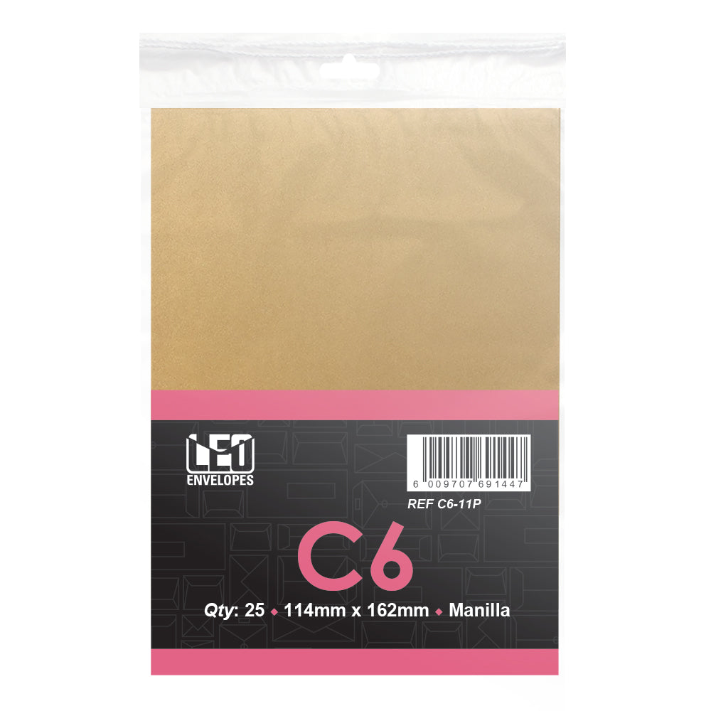 C6 Envelopes Self Seal 114x162mm 80gsm - Manilla 25's