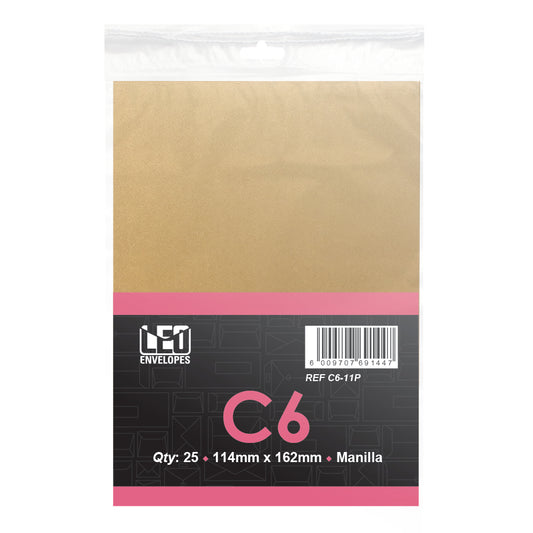 C6 Envelopes Self Seal 114x162mm 80gsm - Manilla 25's