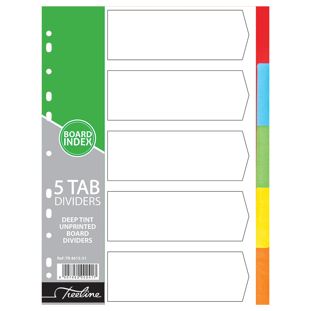 File Dividers A4 Board Deep Tint - 5 Tab Unprinted