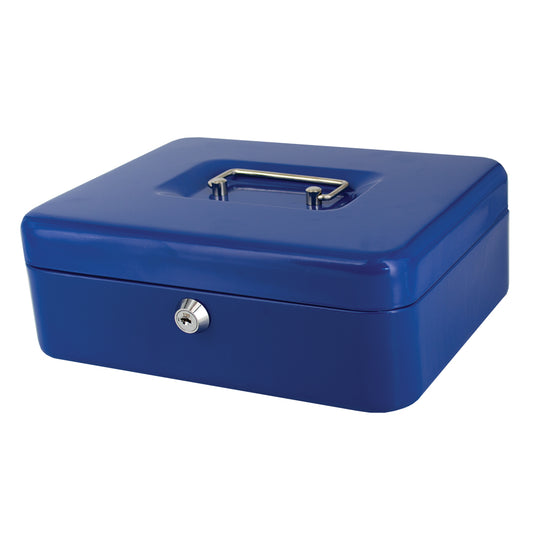 10" Cash Boxes - Metal with Keys & Inner Tray - 250mm - Blue