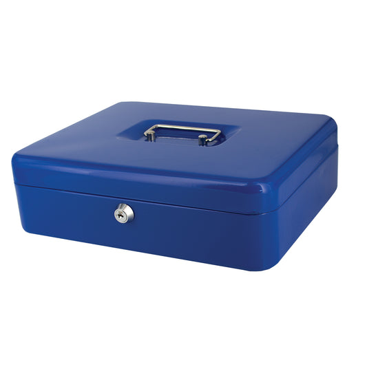 12" Cash Boxes - Metal with Keys & Inner Tray - 300mm - Blue