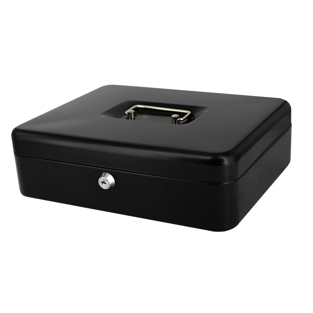 12" Cash Boxes - Metal with Keys & Inner Tray - 300mm - Black
