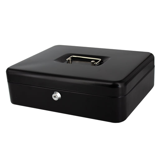 12" Cash Boxes - Metal with Keys & Inner Tray - 300mm - Black