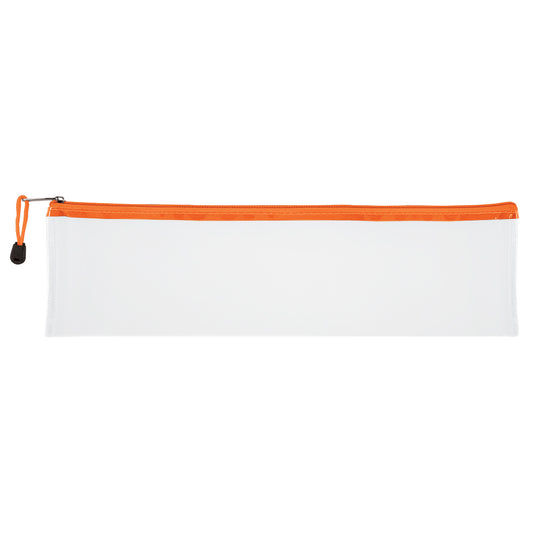 Transparent Pencil Bag with Coloured Zip - 33cm - Orange