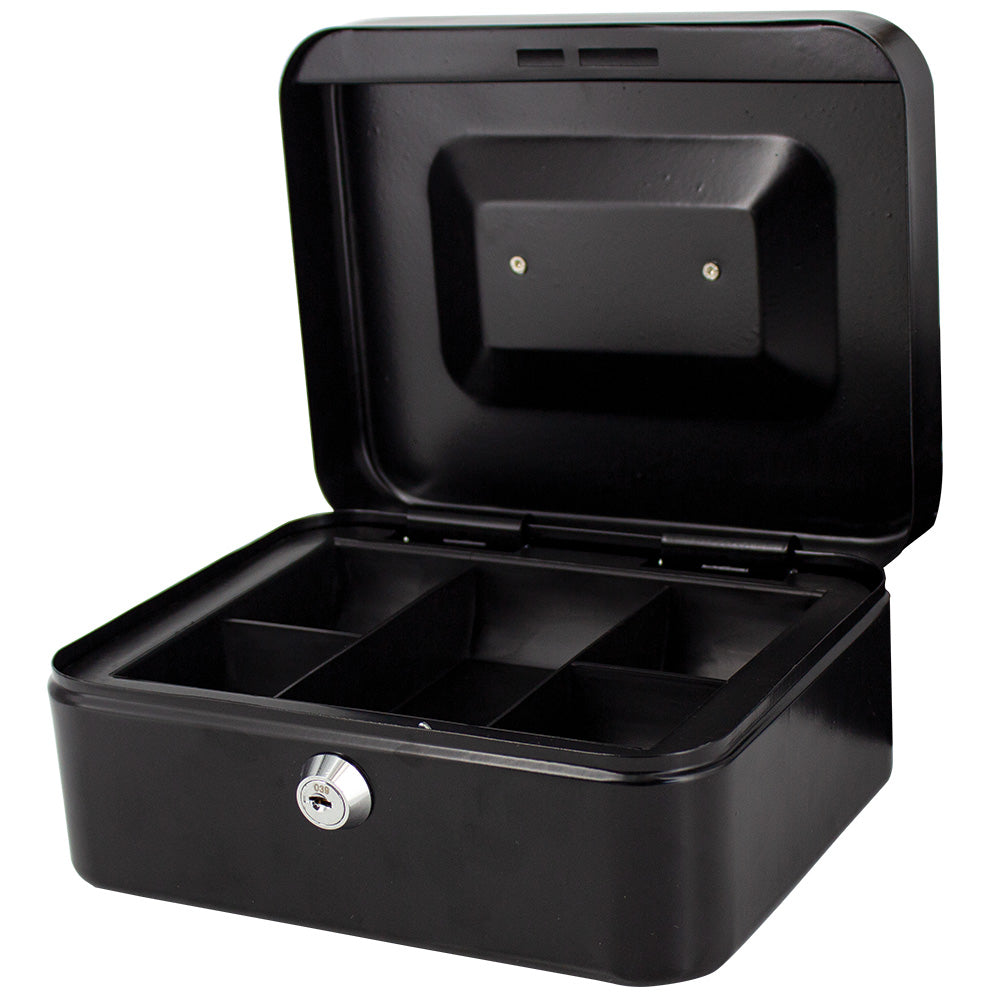 8" Cash Boxes - Metal with Keys & Inner Tray - 200mm - Black