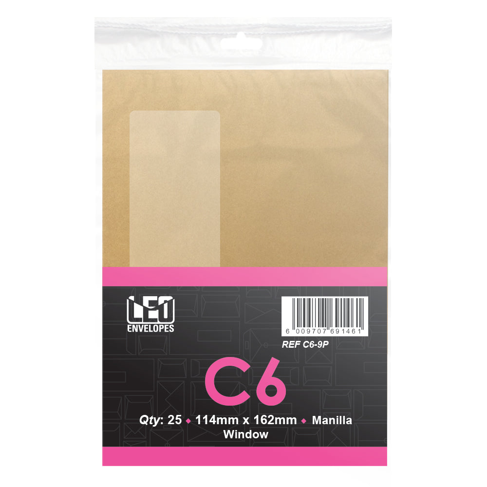 C6 Envelopes Self Seal with Window 114x162mm 80gsm - Manilla 25's