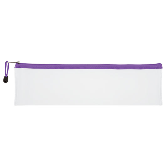 Transparent Pencil Bag with Coloured Zip - 33cm - Purple