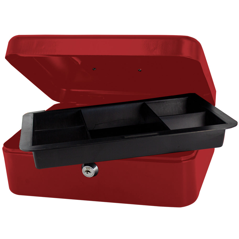 10" Cash Boxes - Metal with Keys & Inner Tray - 250mm - Red