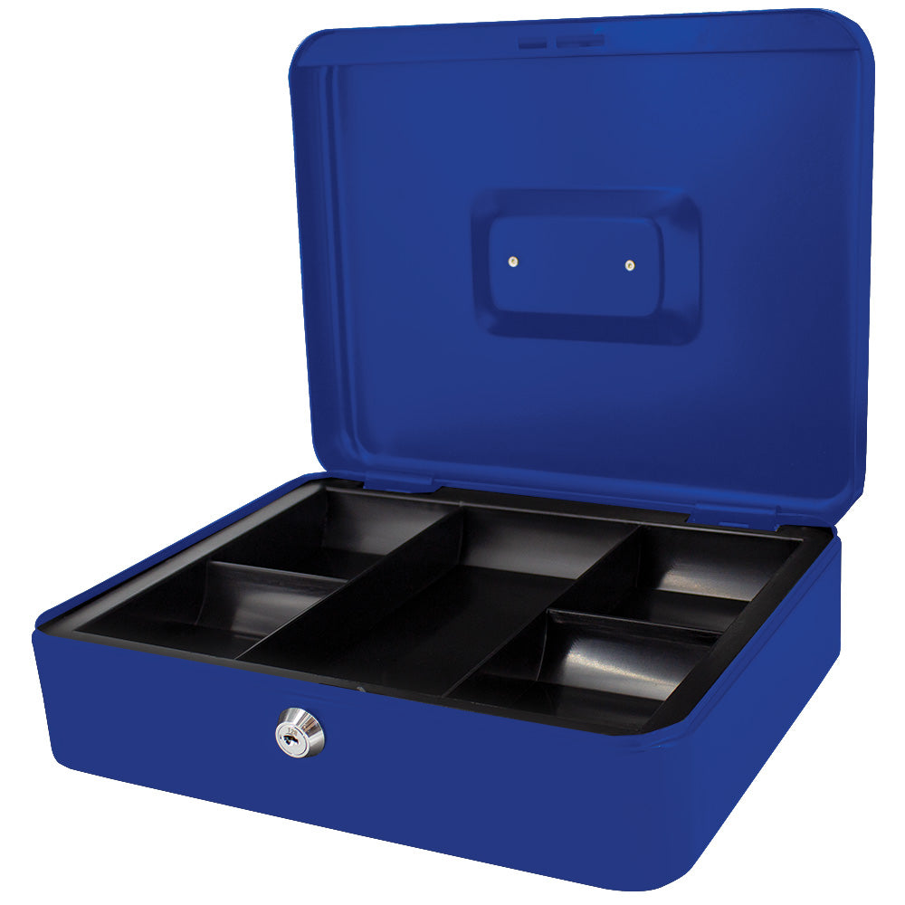 12" Cash Boxes - Metal with Keys & Inner Tray - 300mm - Blue