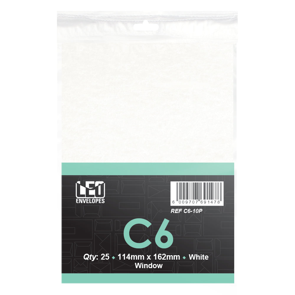 C6 Envelopes Self Seal with Window 114x162mm 80gsm - White 25's