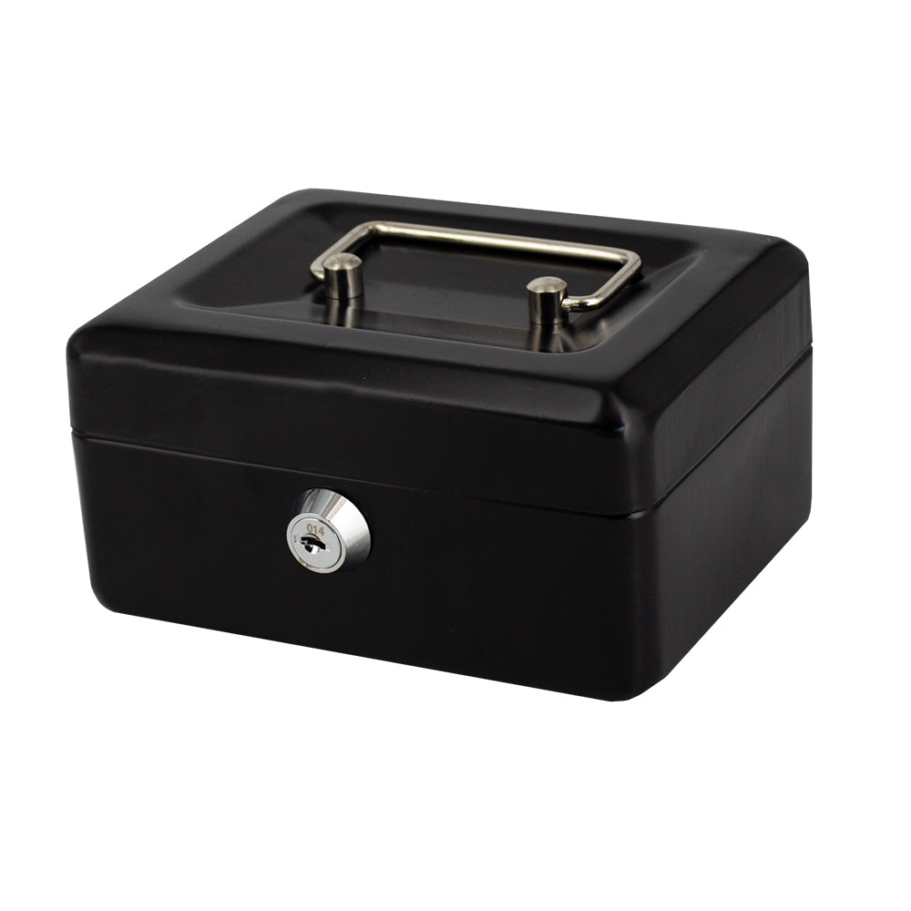 6" Cash Boxes - Metal with Keys & Inner Tray - 150mm - Black 1