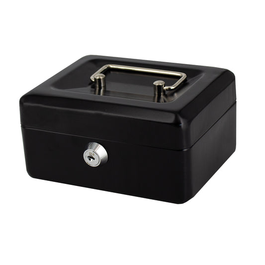 6" Cash Boxes - Metal with Keys & Inner Tray - 150mm - Black 1