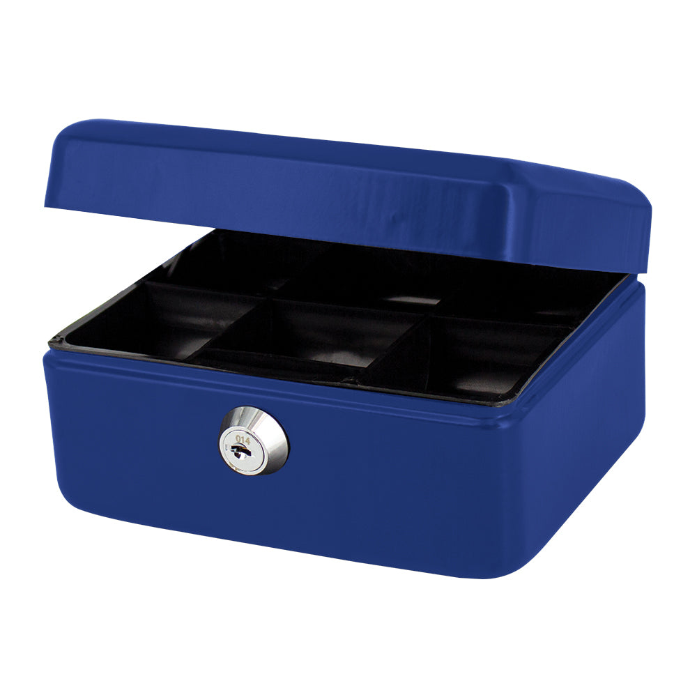 6" Cash Boxes - Metal with Keys & Inner Tray - 150mm - Blue 2