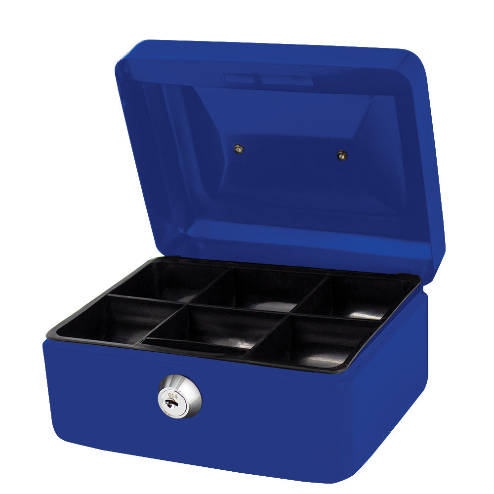 6" Cash Boxes - Metal with Keys & Inner Tray - 150mm - Blue 4