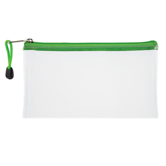 Transparent Pencil Bag with Coloured Zip - 22cm - Green
