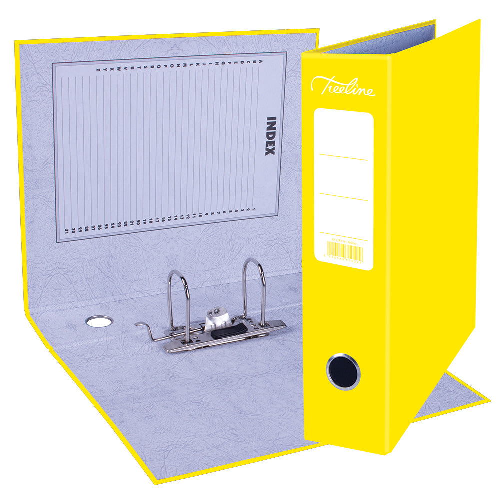 A4 Lever Arch File - Mottled Board with Metal Compressor - 317mm height - 80mm Spine - Yellow