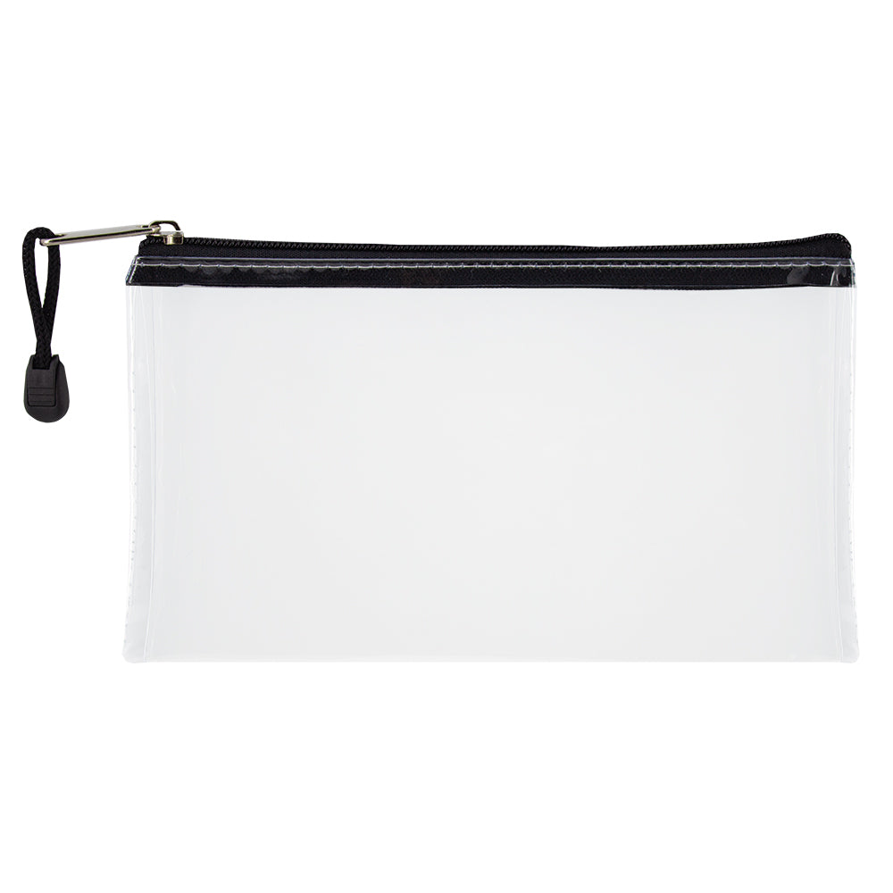 Transparent Pencil Bag with Coloured Zip - 22cm - Black