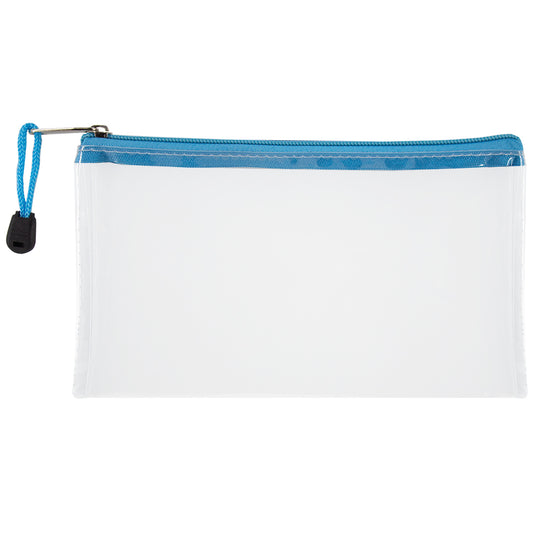 Transparent Pencil Bag with Coloured Zip - 22cm - Blue