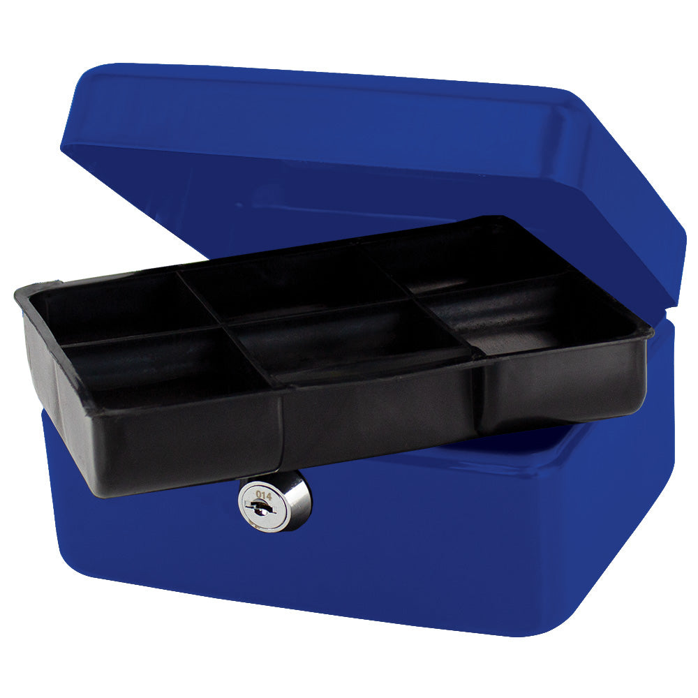 6" Cash Boxes - Metal with Keys & Inner Tray - 150mm - Blue