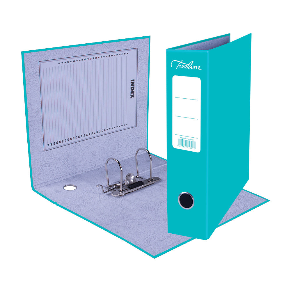 A4 Lever Arch File - Mottled Board with Metal Compressor - 317mm height - 80mm Spine - Turquoise
