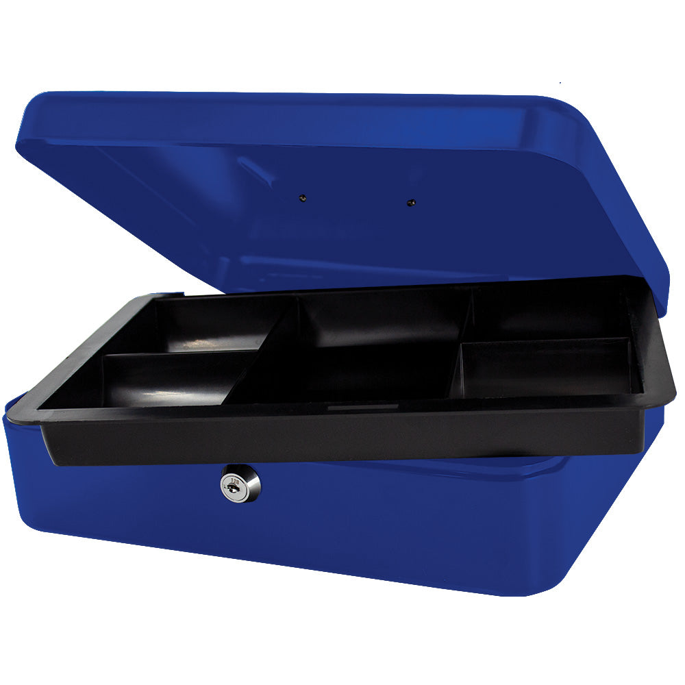 12" Cash Boxes - Metal with Keys & Inner Tray - 300mm - Blue