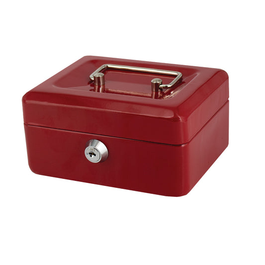 6" Cash Boxes - Metal with Keys & Inner Tray - 150mm - Red