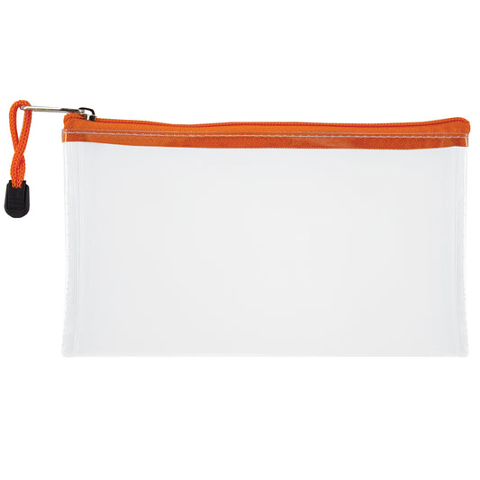 Transparent Pencil Bag with Coloured Zip - 22cm - Orange