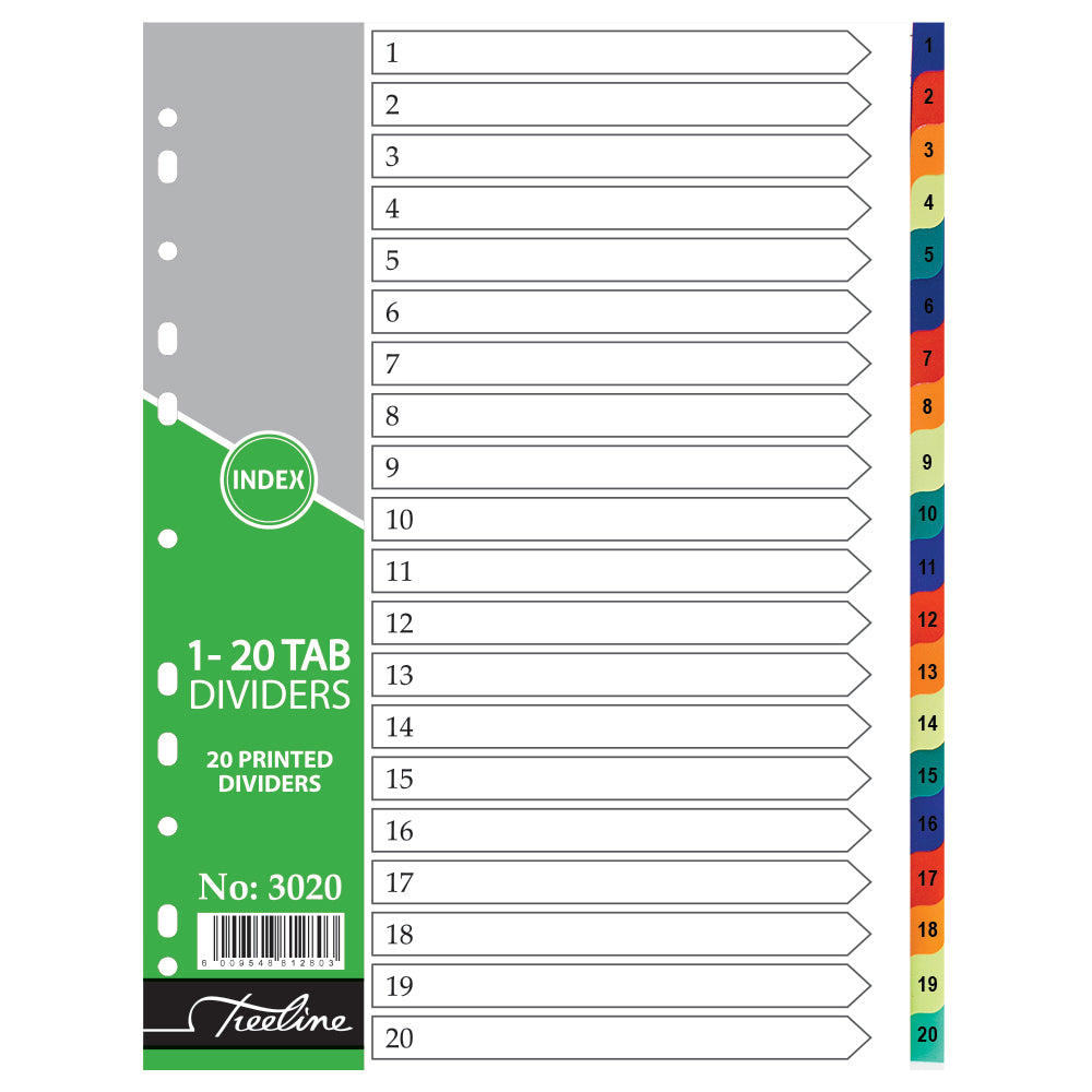 File Dividers A4 PVC Rainbow - 1-20 Tab Printed