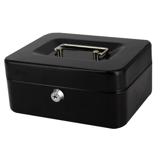 8" Cash Boxes - Metal with Keys & Inner Tray - 200mm - Black