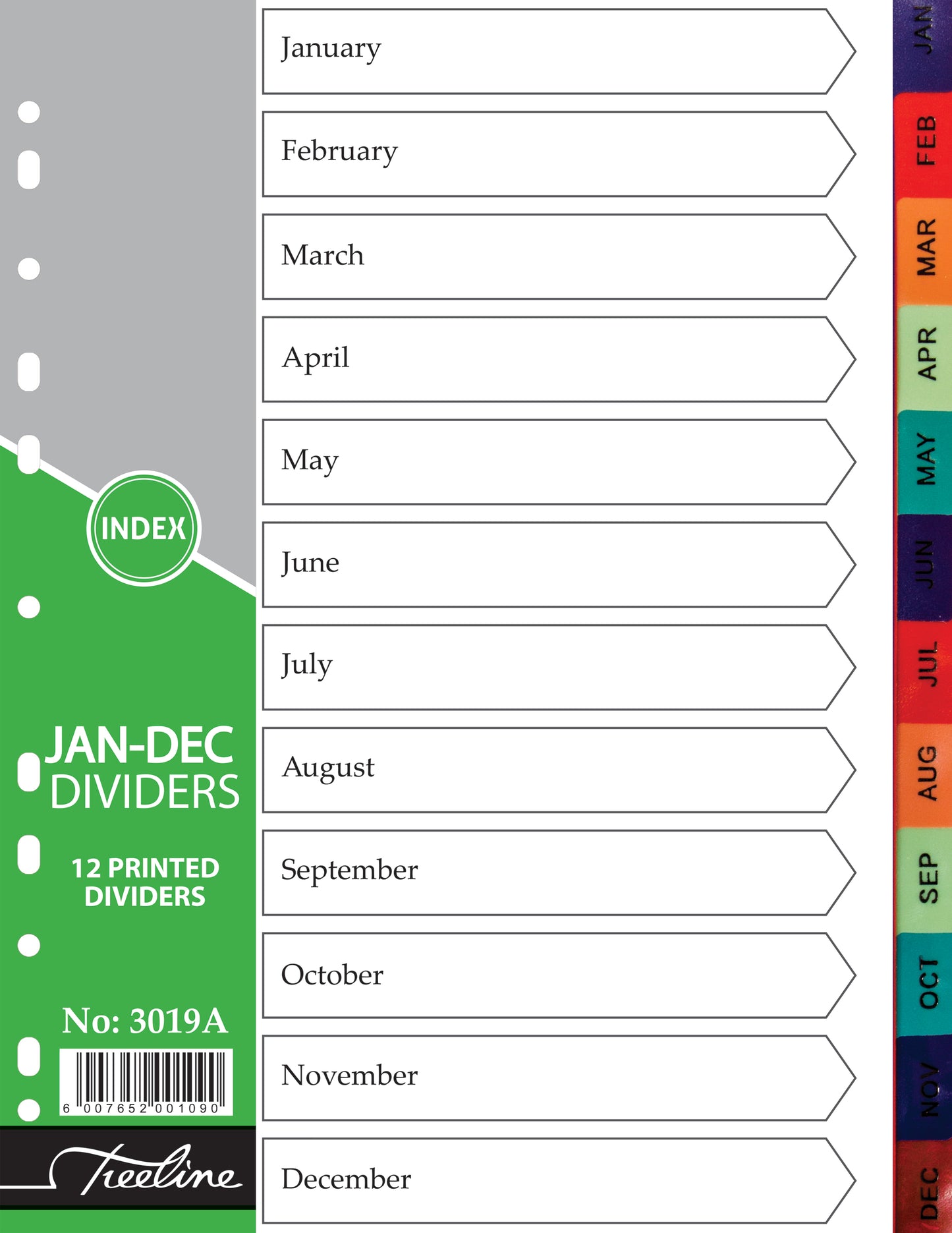 File Dividers A4 Board Deep Tint - Jan-Dec Printed