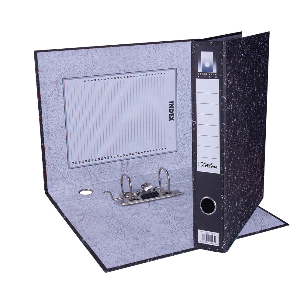 A4 Lever Arch Files 80mm Spine - Mottled Board - Metal Compressor