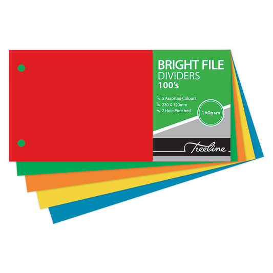 Bright File Dividers 100's 2 Hole Punched 230x120mm - Assorted