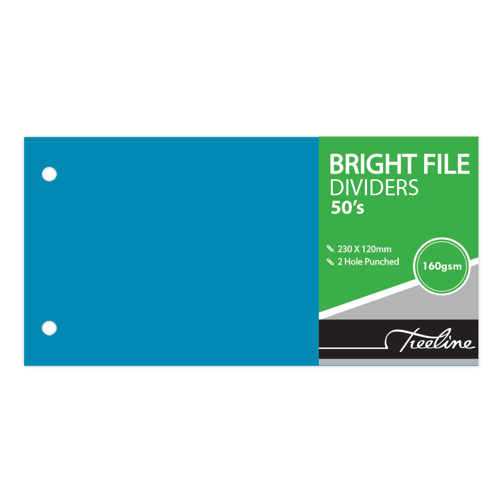 Bright File Dividers 50's 2 Hole Punched 230x120mm - Blue