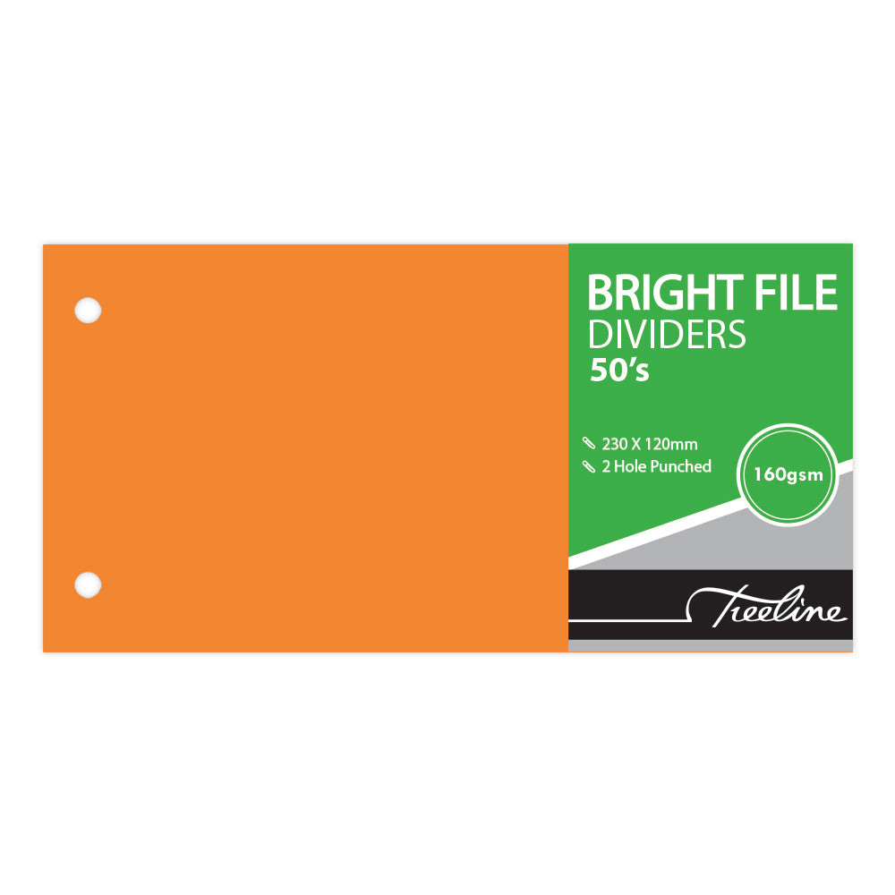Bright File Dividers 50's 2 Hole Punched 230x120mm - Orange