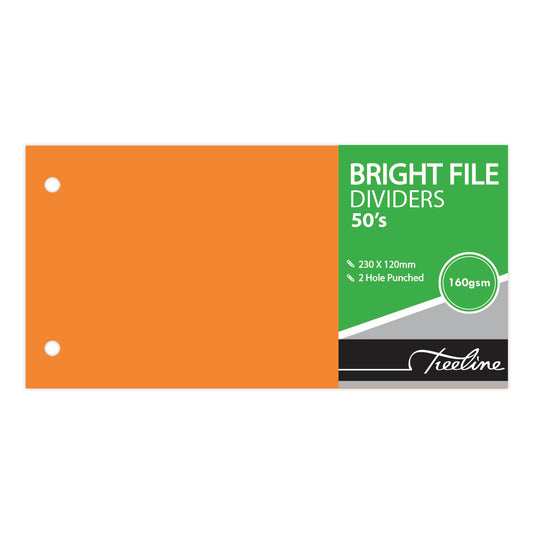 Bright File Dividers 50's 2 Hole Punched 230x120mm - Orange