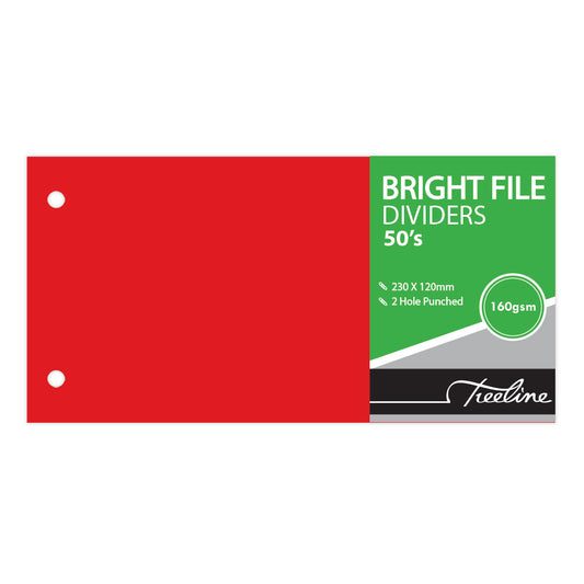 Bright File Dividers 50's 2 Hole Punched 230x120mm - Red