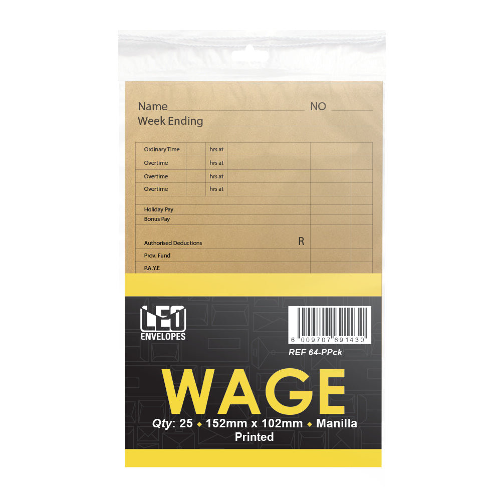 Wage Envelopes Self Seal 101x152mm - Printed 25's