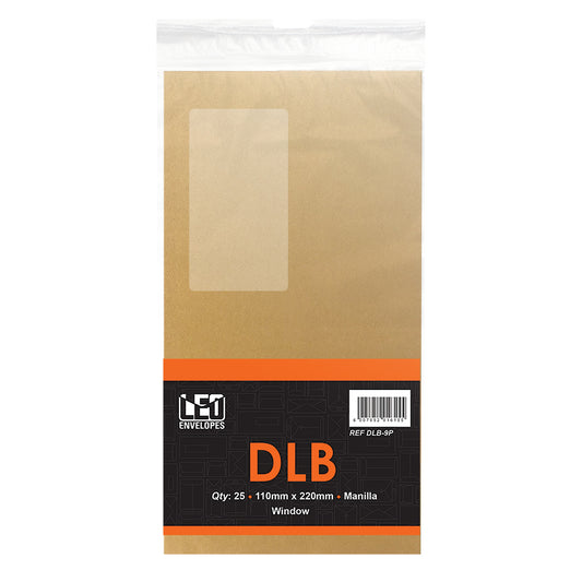 DLB Envelopes Self Seal with Window 110x220mm 80gsm - Manilla 25's