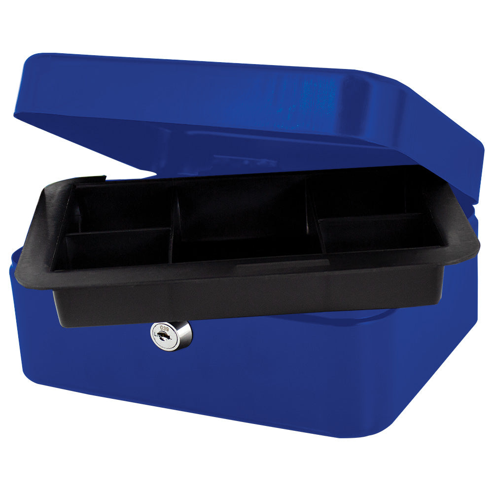 8" Cash Boxes - Metal with Keys & Inner Tray - 200mm - Blue